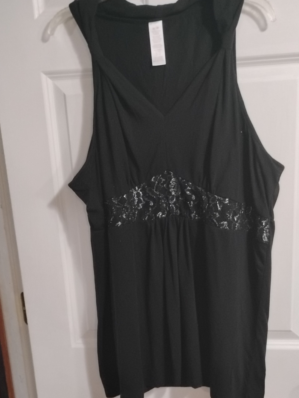 Black Women's V-Neck Top with Lace Detail